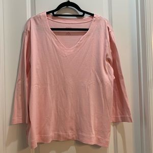 Talbots pink 3/4 Sleeve Tee Plus Sz 2X V-Neck Armpit To Armpit 26”